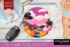 Retro Halloween Car Coaster - Vintage Coaster PNG Product Image 1
