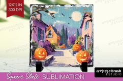 Retro Halloween Slate PNG - Vintage Square Slate Sublimation Product Image 1