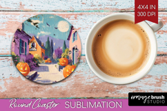 Retro Halloween Round Coaster - Vintage Coaster PNG Product Image 1