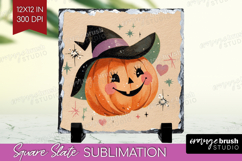 Retro Halloween Slate PNG - Vintage Square Slate Sublimation Product Image 1