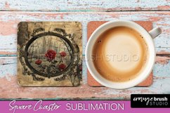 Vintage Halloween Square Coaster Sublimation - Spooky PNG Product Image 1