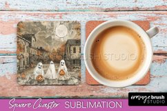 Vintage Halloween Square Coaster Sublimation - Spooky PNG Product Image 1