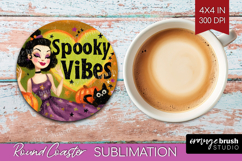 Retro Halloween Round Coaster - Vintage Coaster PNG Product Image 1