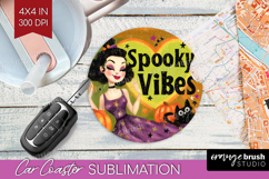 Retro Halloween Car Coaster - Vintage Coaster PNG Product Image 1