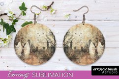 Vintage Halloween Round Earrings Sublimation Spooky Earrings Product Image 1