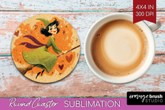 Retro Halloween Round Coaster - Vintage Coaster PNG Product Image 1