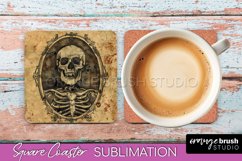 Vintage Halloween Square Coaster Sublimation - Spooky PNG Product Image 1