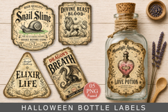 Vintage Halloween Bottle Labels PNG Product Image 1