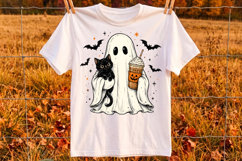 Vintage Halloween Ghost with Black Cat PNG Product Image 2