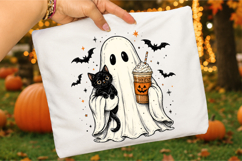 Vintage Halloween Ghost with Black Cat PNG Product Image 3