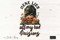 Vintage Here Lies My Bad Decisions PNG | Halloween PNG Product Image 4