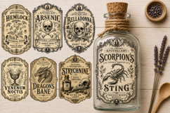 Vintage Halloween Poison Bottle Labels PNG Product Image 2