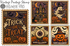 Vintage Halloween Postage Stamp Clipart Product Image 1