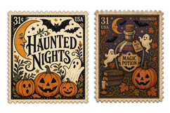 Vintage Halloween Postage Stamp Clipart Product Image 2