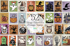 Vintage Halloween Postage Stamp Clipart Product Image 1