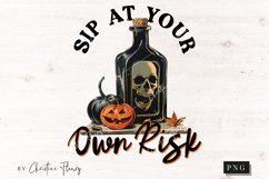 Vintage Sip At Own Risk PNG | Halloween PNG Product Image 4