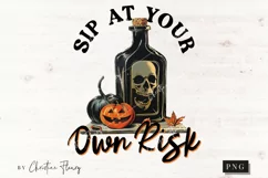 Vintage Sip At Own Risk PNG | Halloween PNG Product Image 4