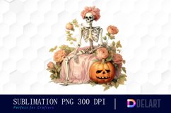 Watercolor Vintage Halloween Skeleton PNG Clipart Product Image 1