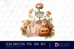 Watercolor Vintage Halloween Skeleton PNG Clipart Product Image 1