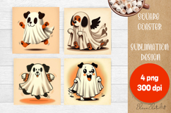 Vintage Halloween Square Coaster, Boo Ghost dog Product Image 1