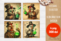 Vintage Halloween Square Coaster, Boo Ghost chicken Product Image 1