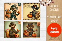 Vintage Halloween Square Coaster, Boo Ghost dog Product Image 1
