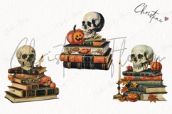 Vintage Skull Book Stack Clipart | Halloween PNG Product Image 3