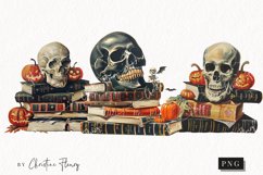 Vintage Skull Book Stack Clipart | Halloween PNG Product Image 1