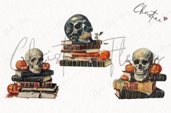 Vintage Skull Book Stack Clipart | Halloween PNG Product Image 3