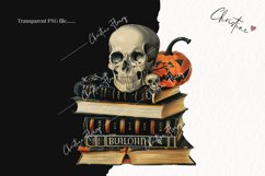 Vintage Skull Book Stack Clipart | Halloween PNG Product Image 2