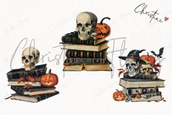 Vintage Skull Book Stack Clipart | Halloween PNG Product Image 3