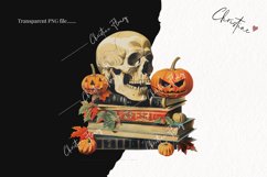 Vintage Skull Book Stack Clipart | Halloween PNG Product Image 2