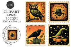 Vintage Halloween Stamps Clipart Product Image 1