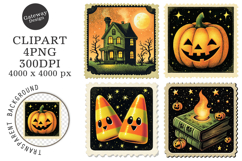 Vintage Halloween Stamps Clipart Product Image 1