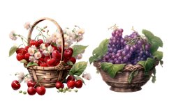 Cute Vintage Harvest Basket Clipart Bundle, Set Of 7 Png Product Image 5