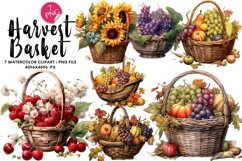 Cute Vintage Harvest Basket Clipart Bundle, Set Of 7 Png Product Image 1