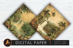 Vintage Hawaiian Waterfall Digital Paper PNG Product Image 1