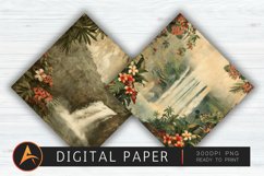 Vintage Hawaiian Waterfall Scrapbook Paper Product Image 1
