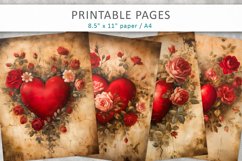 Vintage heart junk journal, Valentine’s junk journal pages Product Image 1