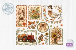 Vintage Hello Fall Farmhouse Clipart PNG Design Product Image 1