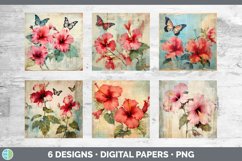 Bundle of six Decoupage Hibiscus Paper Backgrounds designs.