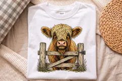 Vintage Highland Cow Fence Design PNG, Farmhouse Design Product Image 2