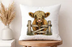 Vintage Highland Cow Fence Design PNG, Farmhouse Design Product Image 4