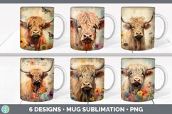 Bundle of six Decoupage Highland Cows Mug Wrap designs.