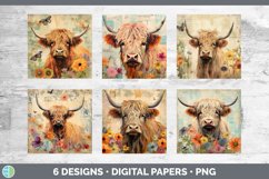 Bundle of six Decoupage Highland Cows Paper Backgrounds designs.
