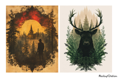 Gothic Woods Backgrounds, Deer Junk Journal Vintage Papers Product Image 3