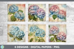 Bundle of six Decoupage Hydrangeas Paper Backgrounds designs.