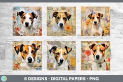 Bundle of six Decoupage Jack Russell Terriers Paper Backgrounds designs.