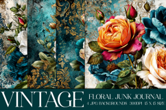 Vintage Floral Background, Junk Journal Style Papers, s20 Product Image 1