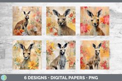 Bundle of six Decoupage Kangaroos Paper Backgrounds designs.